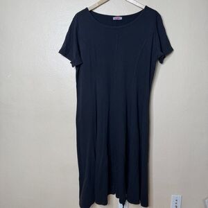 FADS Dress Women's XL Black Maxi Short Sleeve Round Neck Cotton